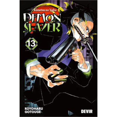 Capa do manga Demon Slayer volume 13 com personagem segurando arma de cano duplo