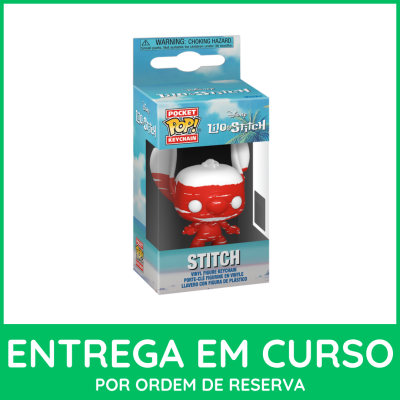Figura vinil Stitch vermelha e branca em caixa azul Pocket Pop Keychain