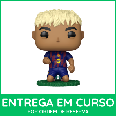 Funko Pop jogador de futebol FC Barcelona ajoelhado com base verde e texto verde abaixo