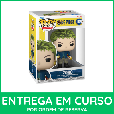 Boneco Funko Pop! Vinil Zoro One Piece na embalagem