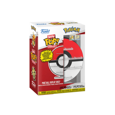 Expositor Funko Bitty Pop! em forma de Poké Ball com embalagem branca, vermelha e preta