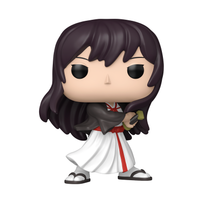 Figura Funko Pop com kimono preto e saia branca segurando espada