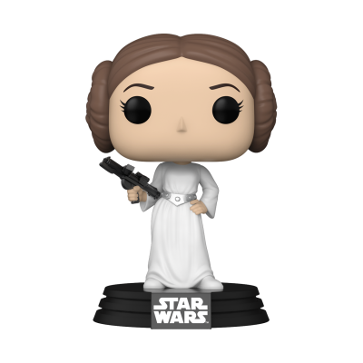 Figura Funko Pop da Princesa Leia Star Wars com vestido branco e arma