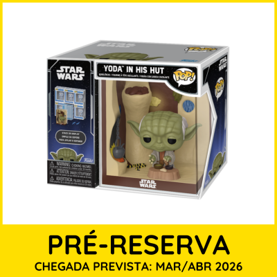 Figura Pop! do Yoda em sua cabana em caixa original.
