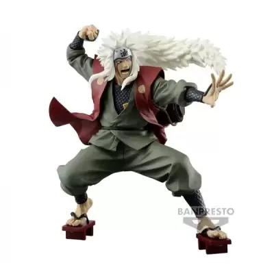 Figura de ação de personagem com cabelo branco comprido, roupa verde e vermelha, em pose dinâmica