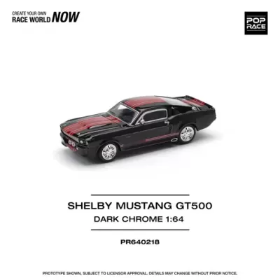 Miniatura de carro Shelby Mustang GT500 em dark chrome preto com riscas vermelhas