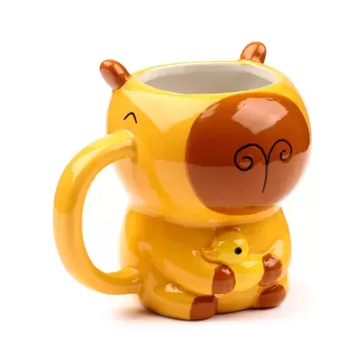 Caneca amarelo com design de urso e pato de cerâmica
