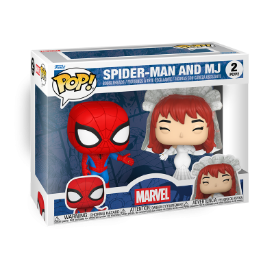 Blister Funko Pop! Spider-Man vermelho azul e MJ branco com véu personagens Marvel