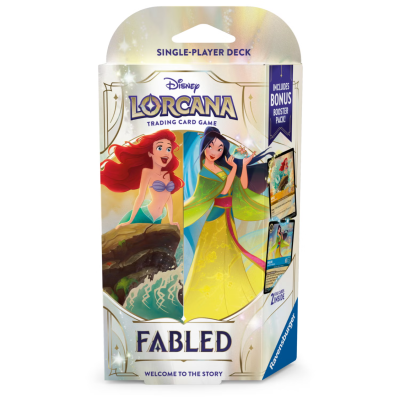 Pack Disney Lorcana com personagens Ariel e Mulan em embalagem colorida para jogo de cartas