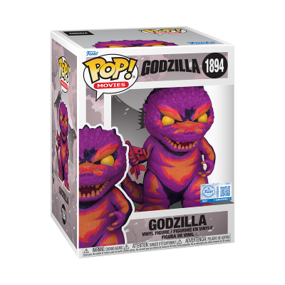 Figura Funko Pop Godzilla vinil roxo e laranja na embalagem original