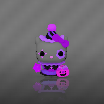 Figura colecionável de gato Halloween cinza e roxo com vestido e acessórios