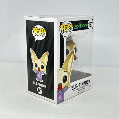 Caixa Funko Pop Ele-Finnick Zootopia n.º187 com personagem grande orelhas e chupeta