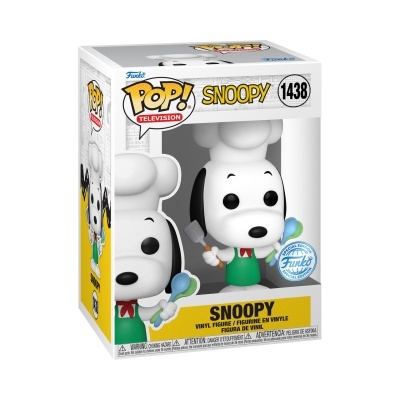 Figura Funko Pop Snoopy chef em embalagem com textos e número 1438
