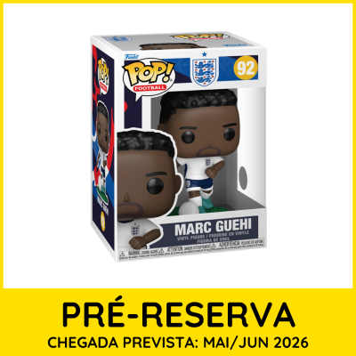 Funko Pop Marc Guehi figura em caixa com tema futebol e uniforme da seleção inglesa.