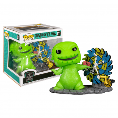 Figura Funko Pop Oogie Boogie With Wheel vinil verde e roda colorida com caixa transparente