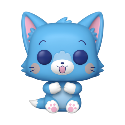 Figura colecionável de vinil azul de gato com detalhes rosa e expressão alegre