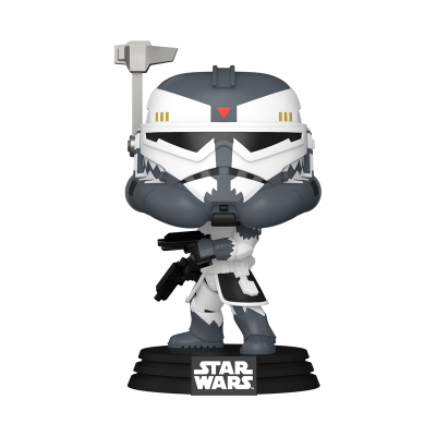 Figura Funko Pop Star Wars com armadura branca e cinza em base preta