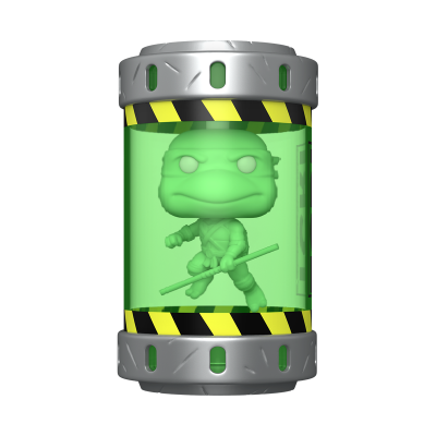 Funko Pop da Tartaruga Ninja verde dentro de tubo plástico com tampa metálica