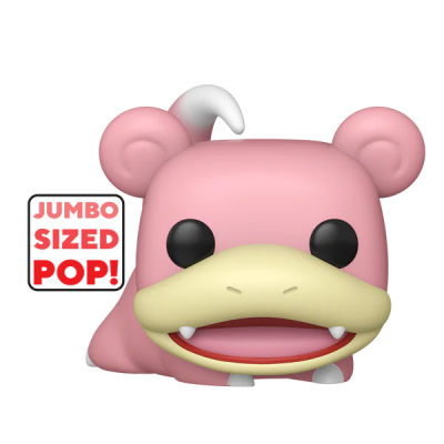 Funko Pop rosa de Slowpoke com orelhas e cauda branca, texto JUMBO SIZED POP!