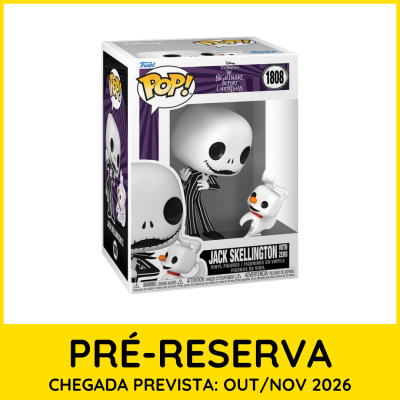 Figura Funko POP Jack Skellington com Zero em caixa