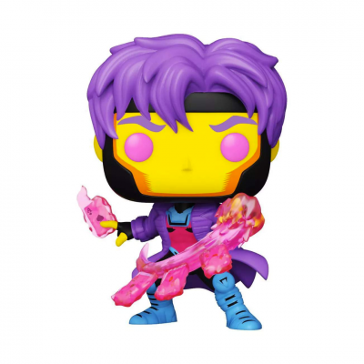 Figura Funko Pop com cabelo roxo e armas de fogo cor-de-rosa