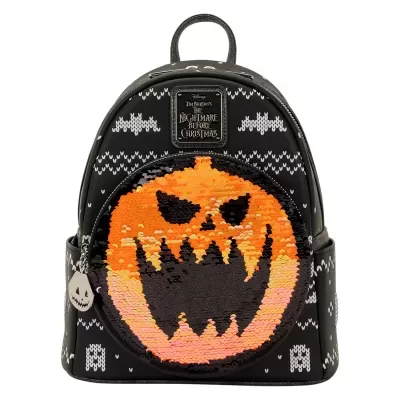 Mochila preta com design de Halloween e lantejoulas na frente