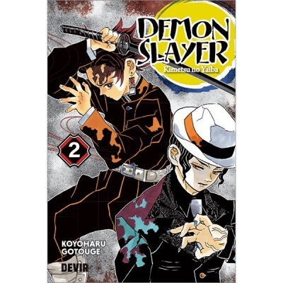 Capa do volume 2 da manga Demon Slayer Kimetsu no Yaiba com dois personagens e texto colorido.