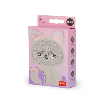 Caixa de meias antiderrapantes para adultos com design de gato cinzento em pelúcia