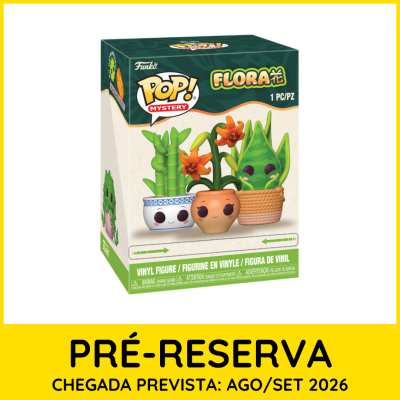 Caixa Funko Pop! Mystery Flora com figuras vinílicas de plantas sorridentes em vasos coloridos