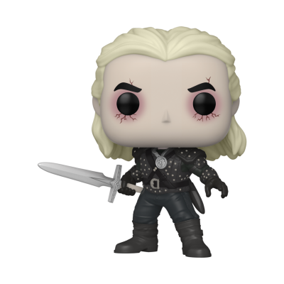 Figura Funko Pop de personagem loiro com espada e roupa preta