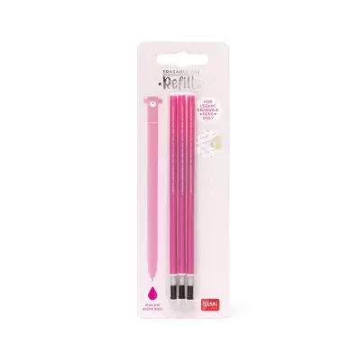 Refis de recarga para canetas apagáveis de tinta rosa em embalagem rosa clara com estrelas.