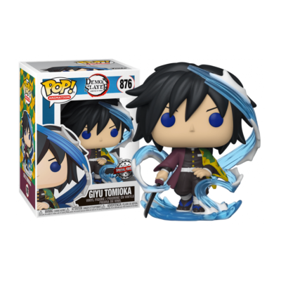 Funko Pop Giyu Tomioka de Demon Slayer com base azul em embalagem