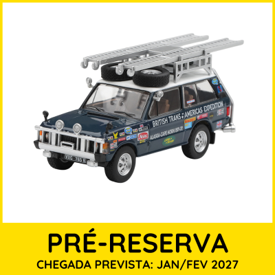 Miniatura de carro Land Rover azul com escadas no tejadilho e múltiplos autocolantes