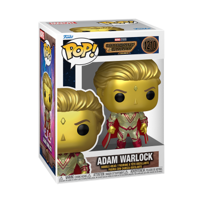 Funko Pop! Adam Warlock dourado e vermelho em caixa com janela Guardians of the Galaxy