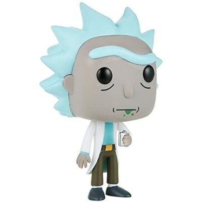 Figura Funko Pop do Rick com bata branca e cabelo azul claro