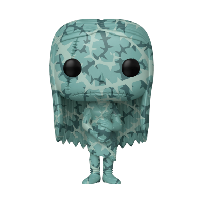 Figura Funko Pop azul com padrão de peixes estilizados e olhos pretos grandes