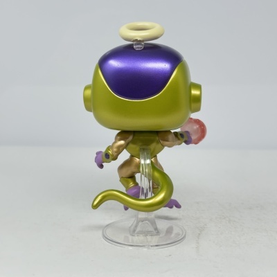Figura de ação Funko Pop verde e roxo vista de costas com base transparente