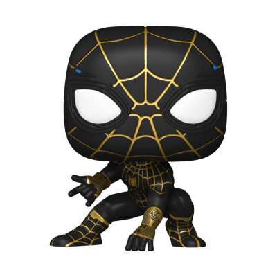 Figura Funko Pop Homem-Aranha preto com padrão teia dourada e olhos brancos