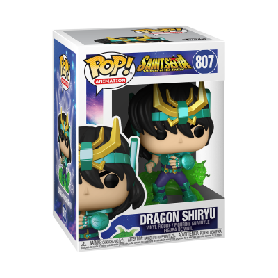 Figura Funko Pop! Dragon Shiryu na caixa original branca e azul
