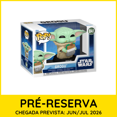 Boneco Funko Pop! Grogu Star Wars na caixa com janela transparente e texto