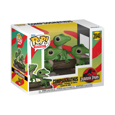 Figura Funko Pop Compsognathus verde na embalagem Jurassic Park