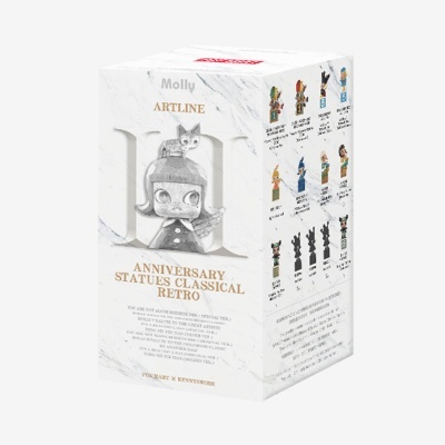 Caixa de embalagem branca com efeito mármore e imagem de estátua retro cinza