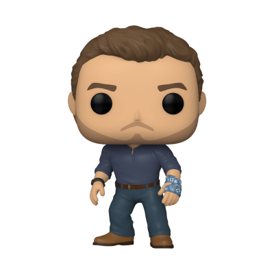 Figura de vinil Funko Pop com camisa azul e pulseira azul com padrão