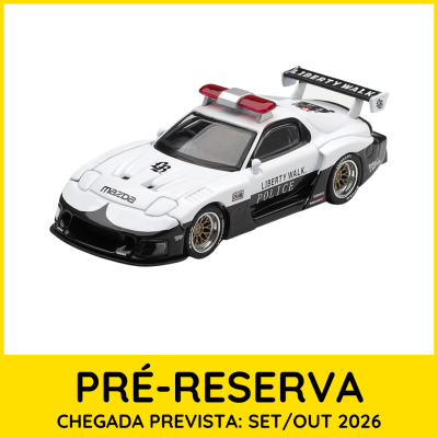 Miniatura de carro polícia Liberty Walk branco e preto com luz vermelha