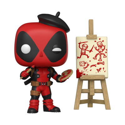 Figura colecionável Deadpool Funko Pop com cavalete e tela desenhada