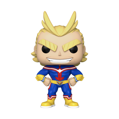 Figura Funko Pop de All Might com fato de super-herói colorido