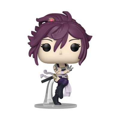 Figura de vinil Funko Pop com cabelo e roupa roxos segurando estrelas ninja