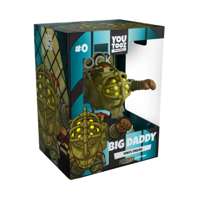 Figura de vinil Big Daddy da coleção Bioshock num pacote azul com janela transparente
