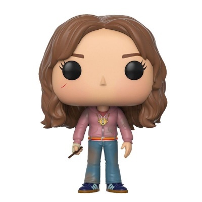 Figura Funko Pop de personagem com casaco rosa e varinha mágica