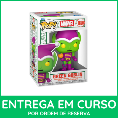 Funko Pop! Marvel Green Goblin embalado com caixa branca e texto vermelho e preto